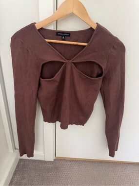 Kendall & Kylie Chocolate Brown Cutout Knit Long Sleeve Top